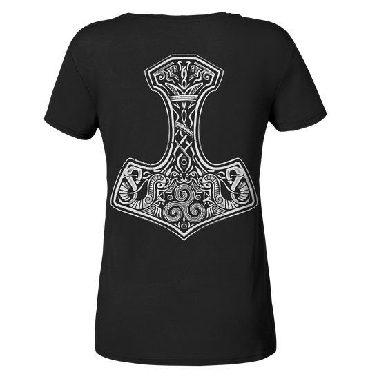 Thors Hammer Mjölnir BACKPRINT - Ladies V-Neck Shirt