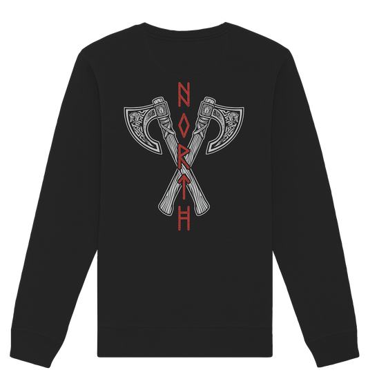 North axe  V2 rot - Organic Sweatshirt BACKPRINT