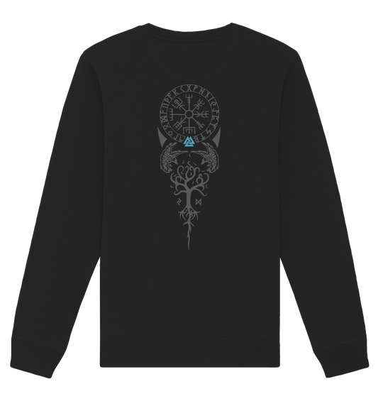 Wikinger Lebensbaum und Vegvisir BACKPRINT blau - Organic Sweatshirt