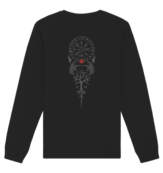 Wikinger Lebensbaum und Vegvisir BACKPRINT rot - Organic Sweatshirt