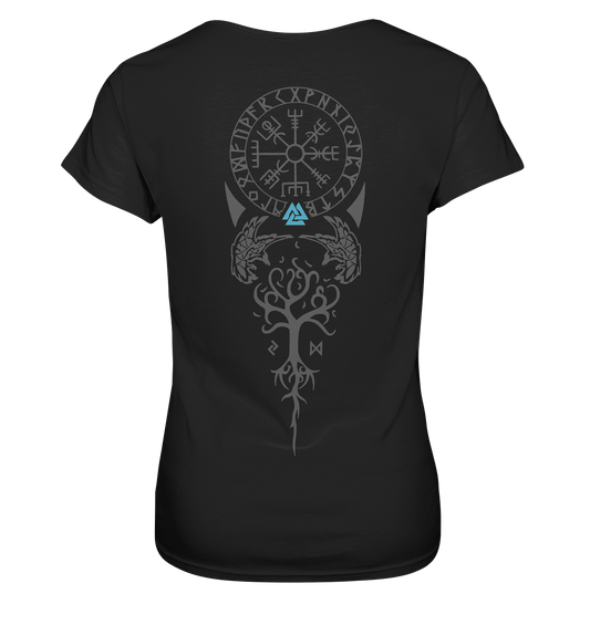 Wikinger Lebensbaum und Vegvisir BACKPRINT blau - Ladies Premium Shirt