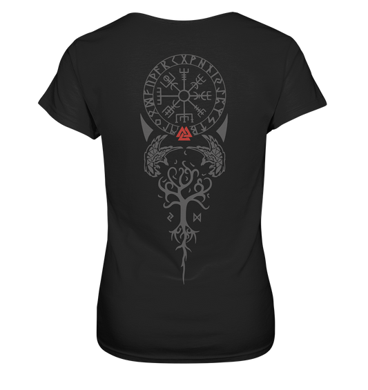 Wikinger Lebensbaum und Vegvisir BACKPRINT rot - Ladies Premium Shirt