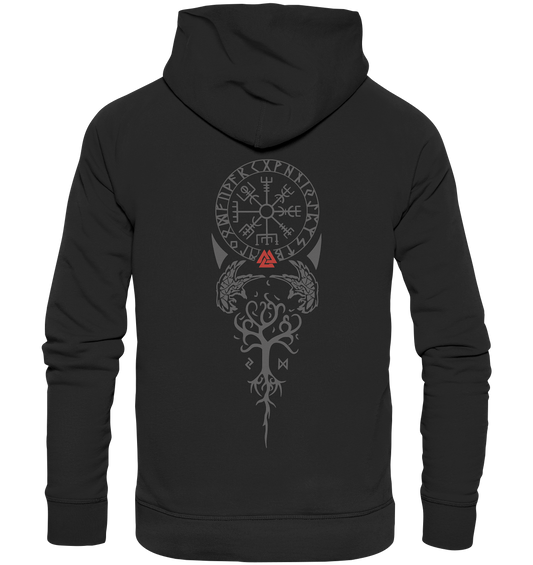 Wikinger Lebensbaum und Vegvisir BACKPRINT rot - Organic Hoodie