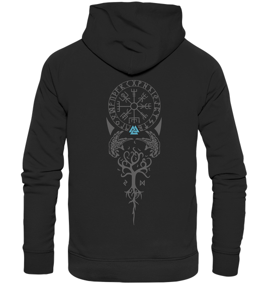 Wikinger Lebensbaum und Vegvisir BACKPRINT blau - Organic Hoodie